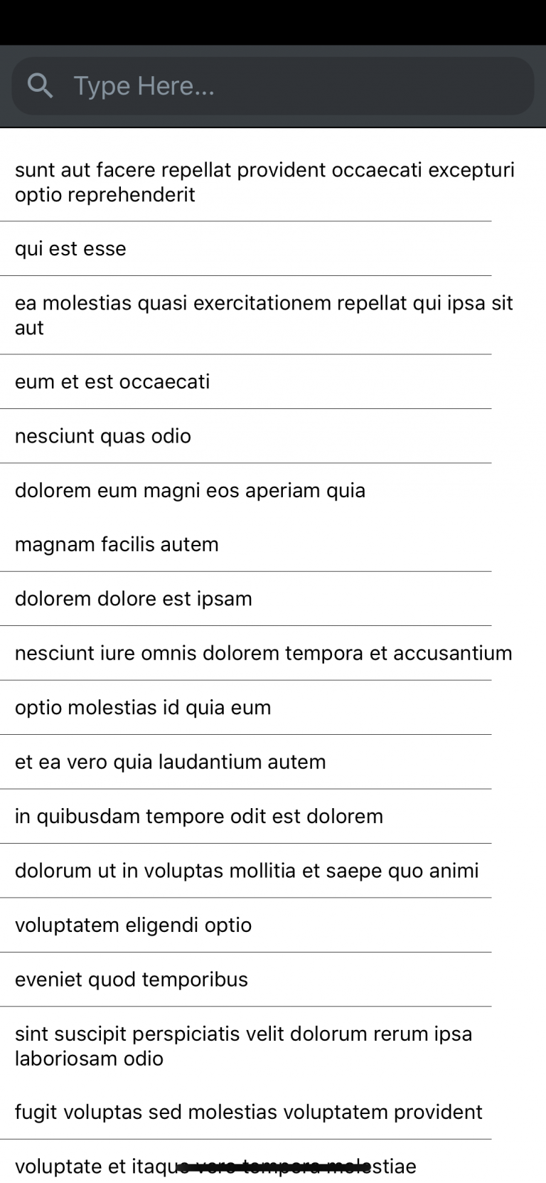 Searching using Search Bar Filter in React Native List View